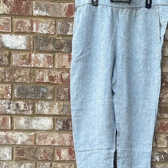 Eileen Fisher 100% Organic Linen Women's Size L Blue Pull On Ankle Pants - Picture 4 of 7